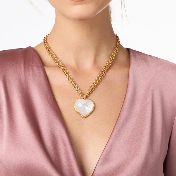 NWT JULIE VOS IRIDESCENT BLUSH PINK HEART GLASS PENDANT LONG NECKLACE - … - Picture 4 of 11